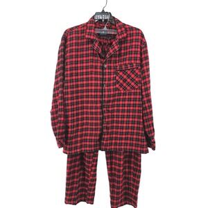 Stafford Mens Red Plaid Flannel Pajama Set Large 2 Piece Long Sleeve Cotton L